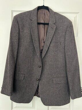 Alexandre London Mens 44R Wool Blazer Brown Check Windowpane Sport Coat